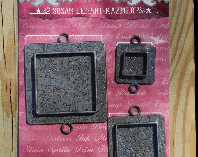 Spellbinders Square with Square Bezels – Antique Silver Tone Pendant Findings (3 Pack)