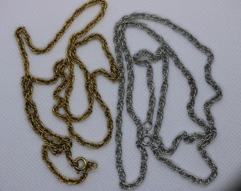 3mm Rope Necklace Chains: Silver or Antique Gold Plated - 24 Inch (PK of 6