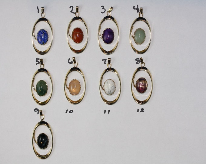 Oval Orbit Pendant with 13x18 Gemstone Cabochon