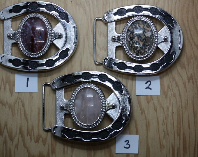 Silver Plated Horseshoe Belt Buckle with Black Background