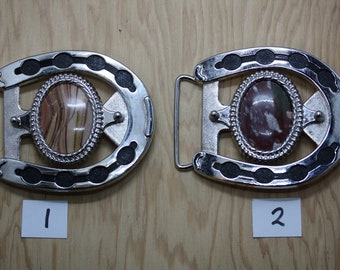 Silver Plated Horseshoe Belt Buckle with Black Background