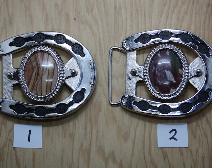 Silver Plated Horseshoe Belt Buckle with Black Background