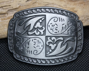 Small Quad Belt Buckle - Antique Pewter with Black Background