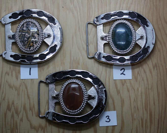 Silver Plated Horseshoe Belt Buckle with Black Background