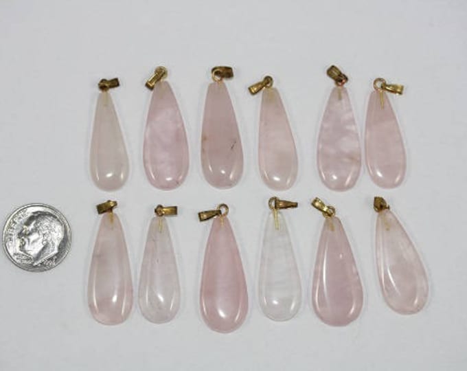Flat Rose Quartz Drops Pendants - Package of 12