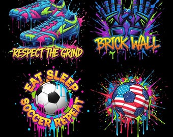 Neon Soccer Drip PNG Bundle: Graffiti Football Sublimation Design (Digital Download)
