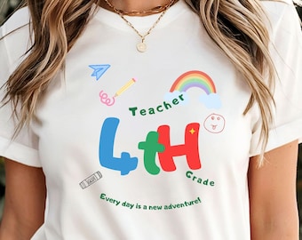 4th Grade Teacher Shirt, Rainbow Graphic Tee