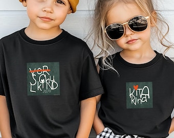 Geschwister Shirt Schulkind 2026 & Vorschulkind – Kitakind Kombi T-shirt – Geschenk zur Einschulung – Tafeldesign Kreideoptik