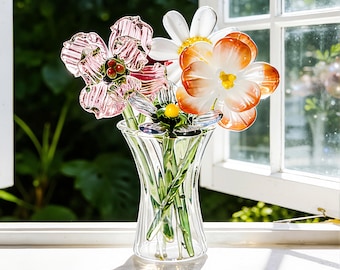 Personalized Handcrafted Glass Birth Month Flower, Custom Birth Flower Bouquet, Gift for Couple, Hand Blown Glass Art, Anniversary Gift
