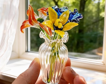 Hand Blown Glass Birth Flower, Handmade Glass Birth Month Bouquet, Personalized Floral Glass Gift, Home Decor Piece, Birthday Gift For Her