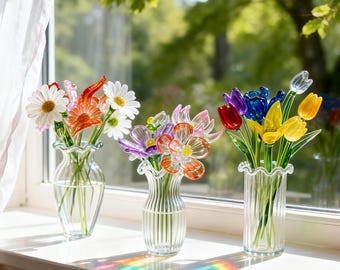Hand Blown Glass Birth Month Flower, Handcrafted Glass Flower Bouquet, Personalized Birth Flower Gift, Home Decor, Birthday Gift For Her