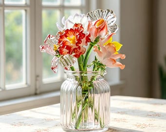 Handcrafted Glass Birth Month Flower, Hand Blown Glass Flower Bouquet, Personalized Birth Flower Decor, Gift For Mom, Birthday Home Accent