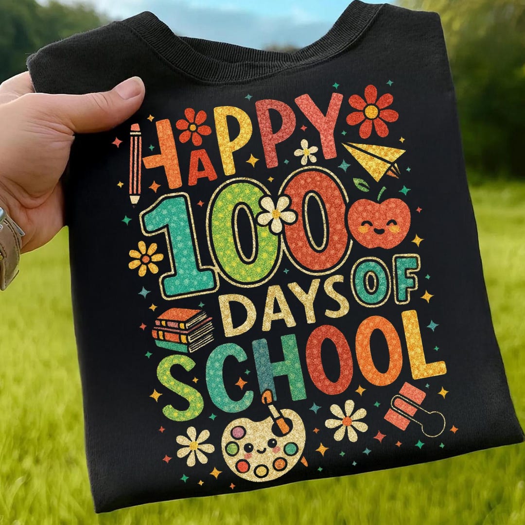 Happy 100 Days of School T-shirt Design PNG, Colorful Kids School ...