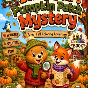 Pumpkin Patch Coloring Book for Kids, Fall Coloring Pages PDF, Autumn Activity Book, Printable Preschool Workbook, Benny Bear Story