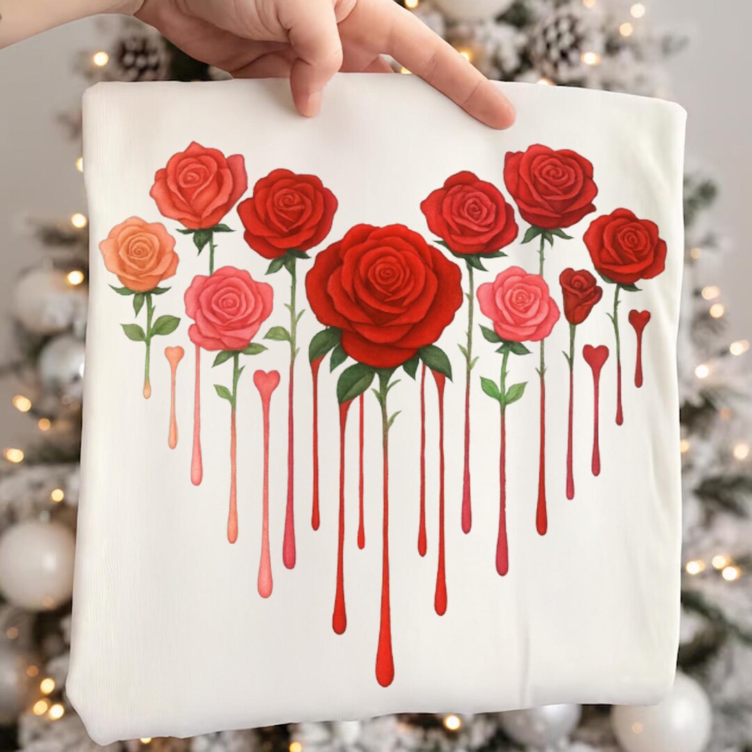 Valentine Rose Drip Hearts Design, Romantic Floral Hearts Illustration ...