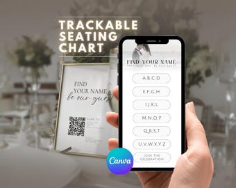 Digital Wedding Seating Chart Template | QR Code Sign Mobile Wedding Website Canva Template Find Your Seat Sign Seating Plan Honeymoon Fund