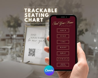 Wedding Seating Chart Template Burgundy | QR Code Wedding Sign | Wedding Seating Website Canva Template | Find Your Seat Sign | Seating Plan
