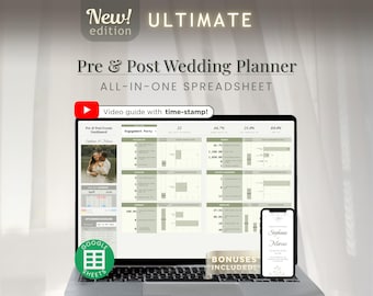Pre & Post Wedding Planner Spreadsheet | Bridal Shower, Engagement Party, Honeymoon - Budget Planner, Guest List, Itinerary, To do list