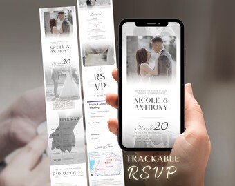 Wedding Invite Digital RSVP Form | All-in-One Wedding Website Template | Countdown, Pinned Location, Minimalist Digital Download Canva