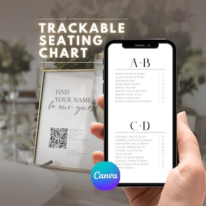 Digital Wedding Seating Chart Template | QR Code Sign Mobile Wedding Website Canva Template Find Your Seat Sign Seating Plan Honeymoon Fund