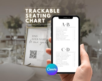 Digital Wedding Seating Chart Template | QR Code Sign Mobile Wedding Website Canva Template Find Your Seat Sign Seating Plan Honeymoon Fund