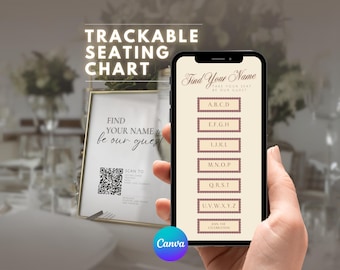 Wedding Seating Chart Website | QR Code Sign Mobile Wedding Website Canva Template | Find Your Seat Sign Seating Chart Layout Honeymoon Fund