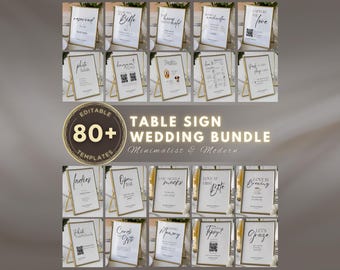 Wedding Table Signs Bundle (80+ Canva Templates) – Editable Minimalist Wedding Table Signage, Instant Download, Printable 8x10 inches