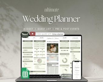 Ultimate All-In-One Wedding Planner Spreadsheet |Digital Wedding Planning Google Sheets |Checklist, Guest List, Wedding Budget, Seating Plan