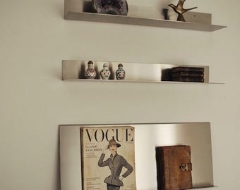 Repisa flotante de cromo cepillado – Estantes de pared minimalistas de metal – Decoración arquitectónica escandinava