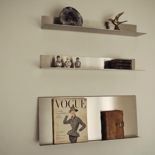 Brushed Chrome Floating Ledge – Minimalist Metal Wall Shelves – Scandinavian Architectural Decor - Duty-Free to USA
