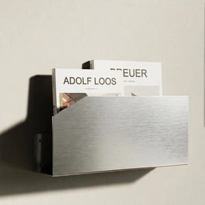 Floating Stainless Steel Magazine Rack, Brushed Chrome Wall Shelf, Geometric Book Holder