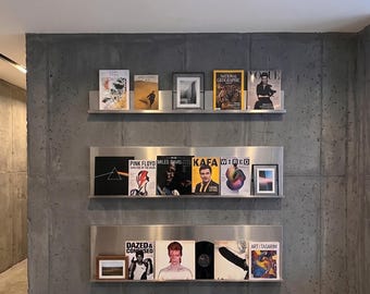 Estantes flotantes de cromo cepillado – Juego de 3, repisa para fotos y revistas de discos