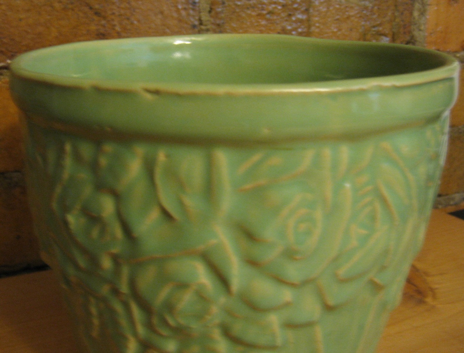 Vintage McCoy Pottery Planter Green Jardiniere with Rose | Etsy