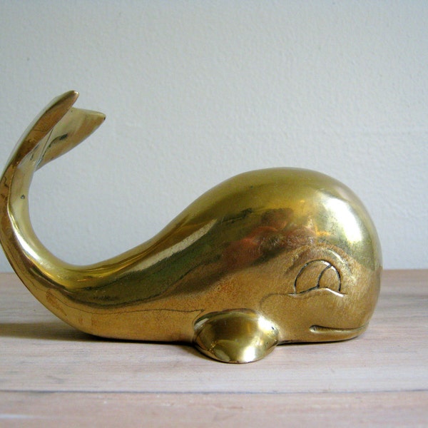 Large Brass Whale Paperweight, Brass Whale Figurine