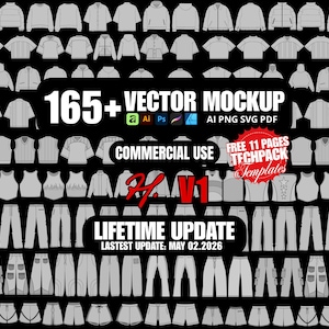 165+ Vector Clothing Mockup Streetwear Design Tech Pack Templates for Clothing Brand and Apparel Design in Illustrator and Procreate