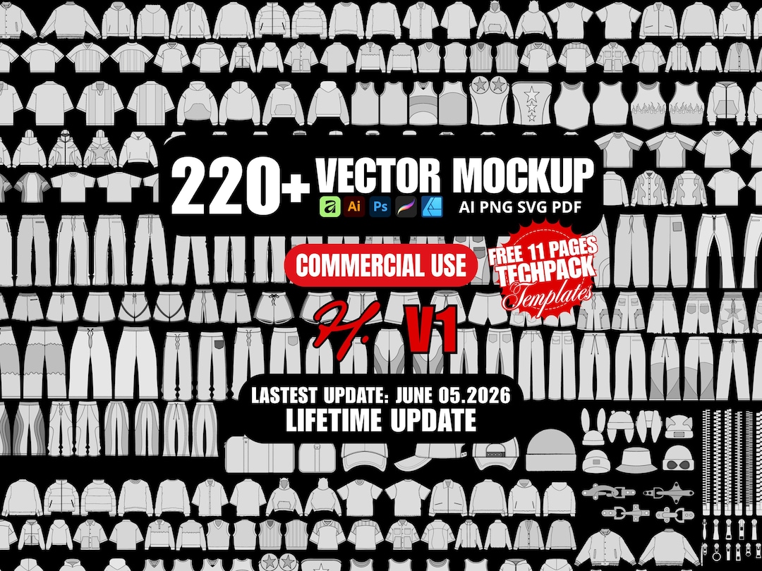 220+ Vector Clothing Mockup Streetwear Design Techpack Templates for Clothing Brand and Ap