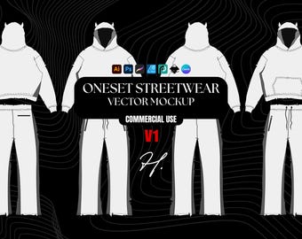 Vector Clothing Mockup Oneset Hoodie and Flared Sweatpants Design