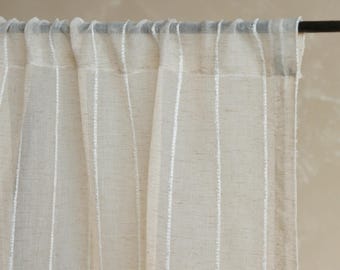 Opsal Striped Linen Blend Sheer Curtain (1PC), Natural Material, Breathable Lightweight Light Filtering Curtain for Living Room and Bedroom