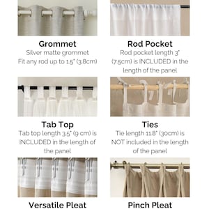 Curtain headings
Grommet curtains
Eyelet curtains
Rod pocket curtains
Tab top curtains
Tie curtains
Versatile pleat curtains
Pinch pleat curtains
Pencil pleat curtains
Pleated curtains
Back tab curtains
Tape curtains