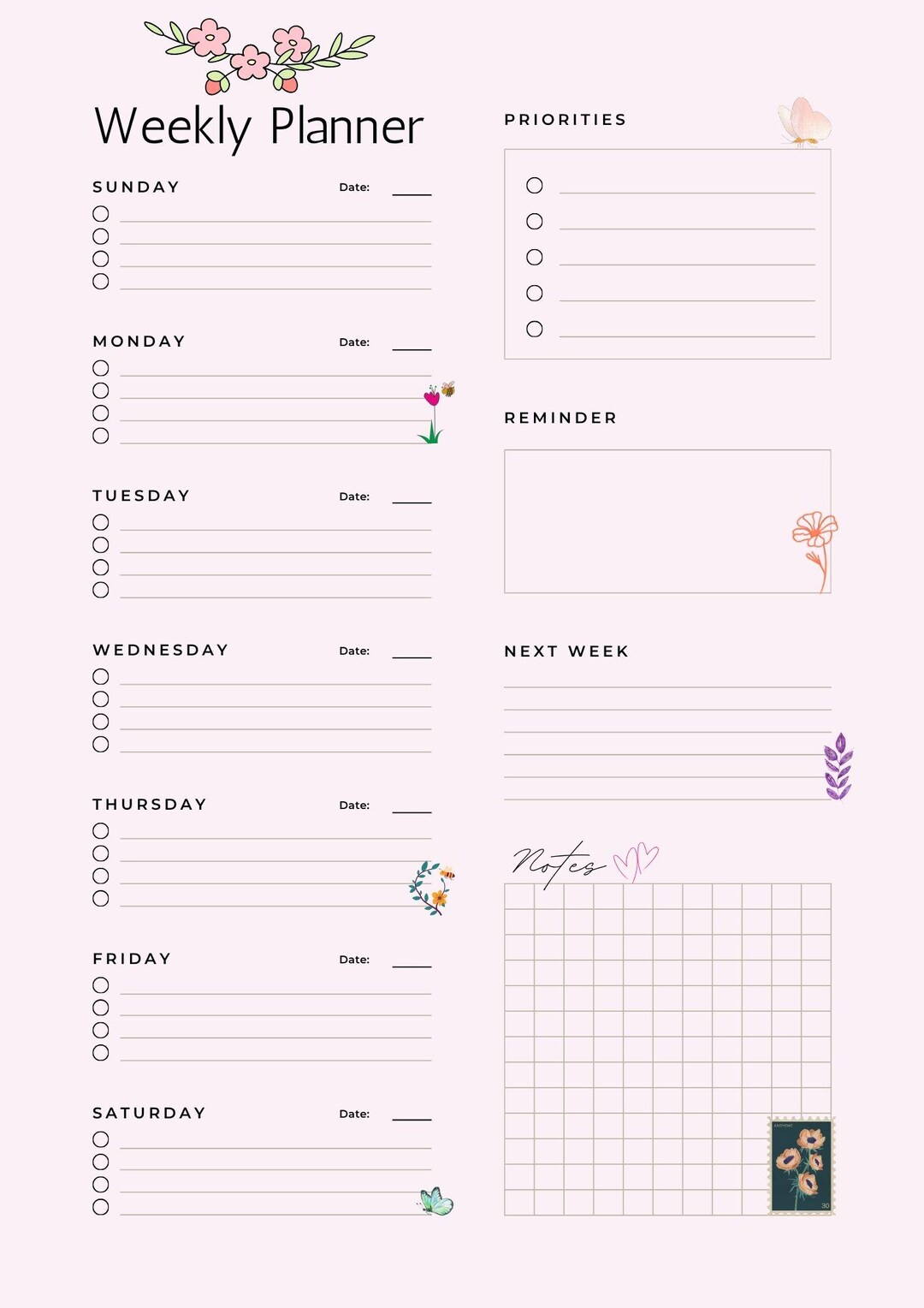 Minimalist Weekly Planner in Soft Pink Tones | Printable A4 Planner ...