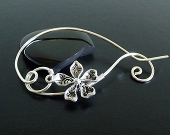 Flower Brooch , Shawl Pin, Scarf Pin, Sweater Brooch, Knitting Accessories, Silver Wire pin