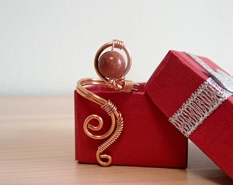 Adjustable wire Ring, Goldstone Ring, Copper Ring, Wire Wrapped Jewelry, Handmade Jewelry