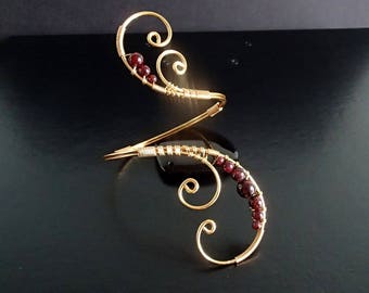 Garnet Arm Cuff: Gold Wire Spiral Bangle Bracelet