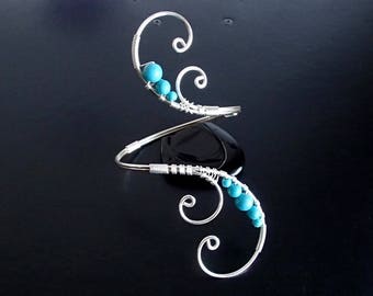 Turquoise bracelet, Silver Bracelet, Wire Wrapped Cuff Bracelet,  Arm Bracelet, Wire jewelry