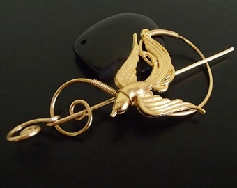 Phoenix Brooch pin, Shawl Pin, Scarf Pin, Sweater Brooch, Knitting Accessories, Gold Wire pin