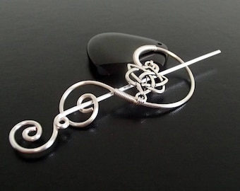 Celtic Knot Shawl Pin, Scarf Pin, Fibula, Sweater Brooch, Knitting Accessories, Silver Wire pin