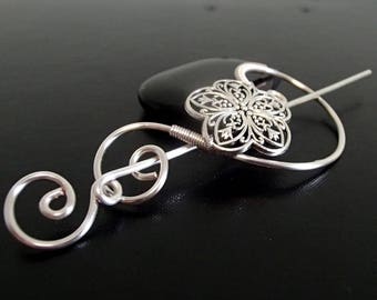 Flower Brooch pin, Shawl Pin, Scarf Pin, Sweater Brooch, Knitting Accessories, Silver Wire pin