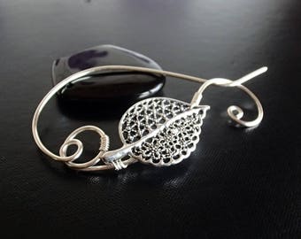 Leaf Shawl Pin, Scarf Pin, Wire Wrapped Jewelry, Pin for knitters, Wirework