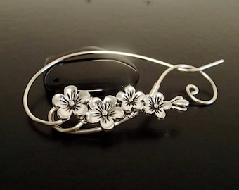 Flower Brooch , Shawl Pin, Scarf Pin, Sweater Brooch, Knitting Accessories, Silver Wire pin