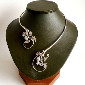 Collar de cardo escocés, collar de plata, collar de declaración de collar, collar de alambre, collar abierto, joyería nupcial